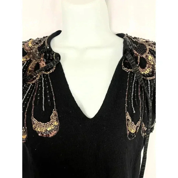 Nanette Lepore Kartika Mini Dress Sz S 100% Merino Wool Sequins Shoulder Classic - Picture 4 of 10